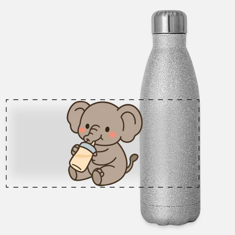Petit éléphant avec des bouteilles de lait Gourde isotherme panoramique pailletée 500 ml