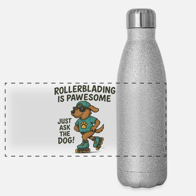 Rollerblading is pawesom dog Panoramic Glitter Thermal Bottle 500 ml