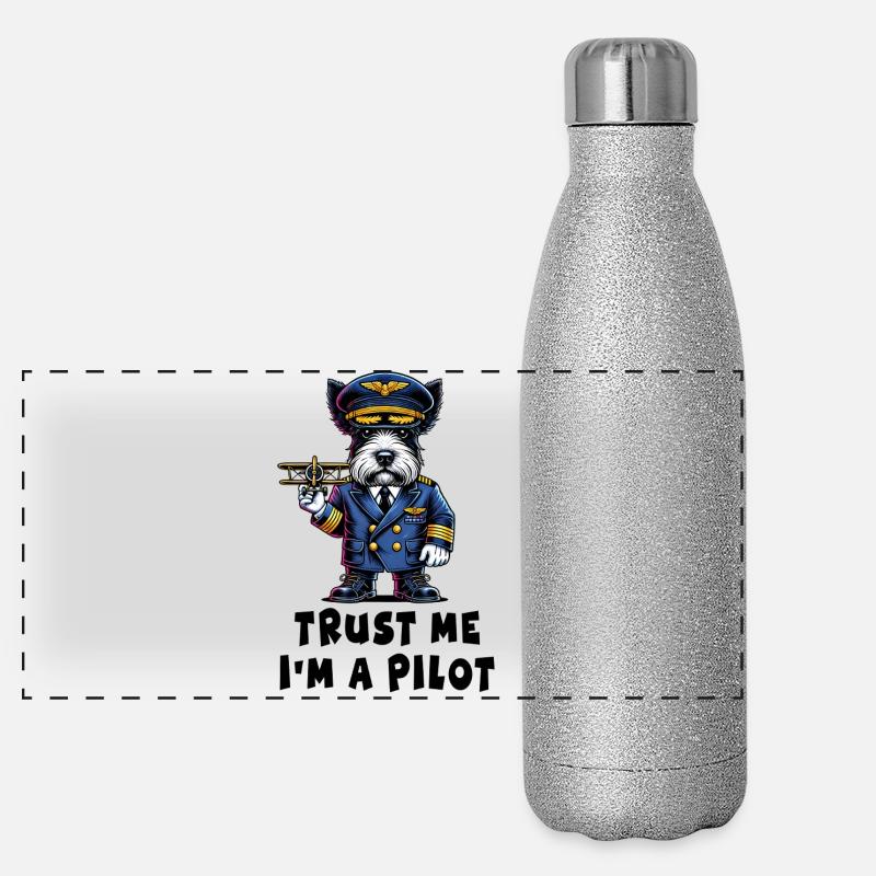 Scottish Terrier vertraue mir ich bin Pilot - Panorama Glitzer Isolierflasche 500 ml - Silber Glitzer