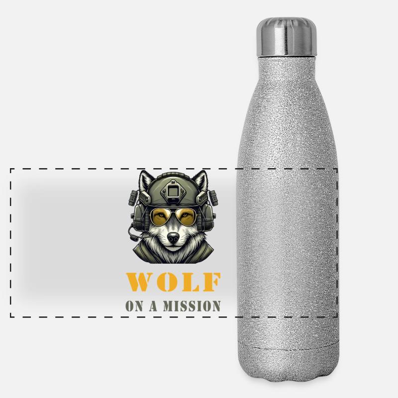Wolf on a mission Panoramic Glitter Thermal Bottle 500 ml