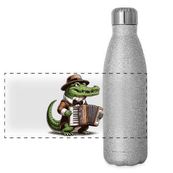 Krokodil Akkordeon Handharmonika Musik Geschenk - Panorama Glitzer Isolierflasche 500 ml - Silber Glitzer - Vorne