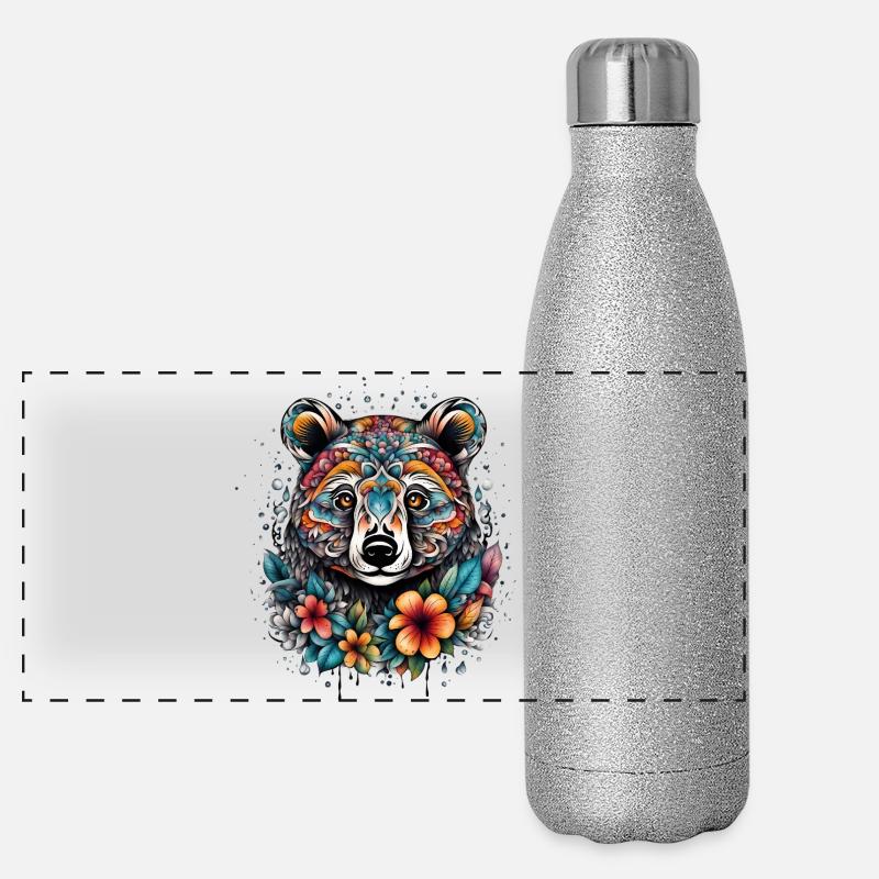 Ratons laveurs dans le style du tatouage Gourde isotherme panoramique pailletée 500 ml