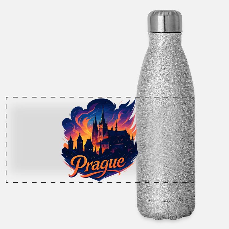 Prague Capitale République tchèque Silhouette Cadeau Gourde isotherme panoramique pailletée 500 ml