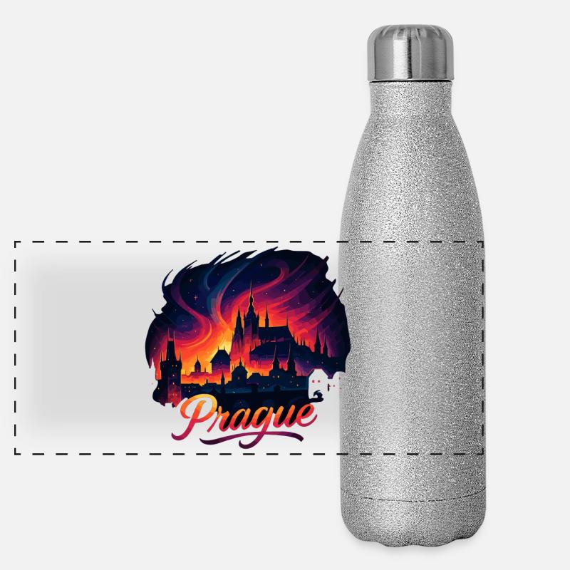 Prague Capitale République tchèque Silhouette Cadeau Gourde isotherme panoramique pailletée 500 ml