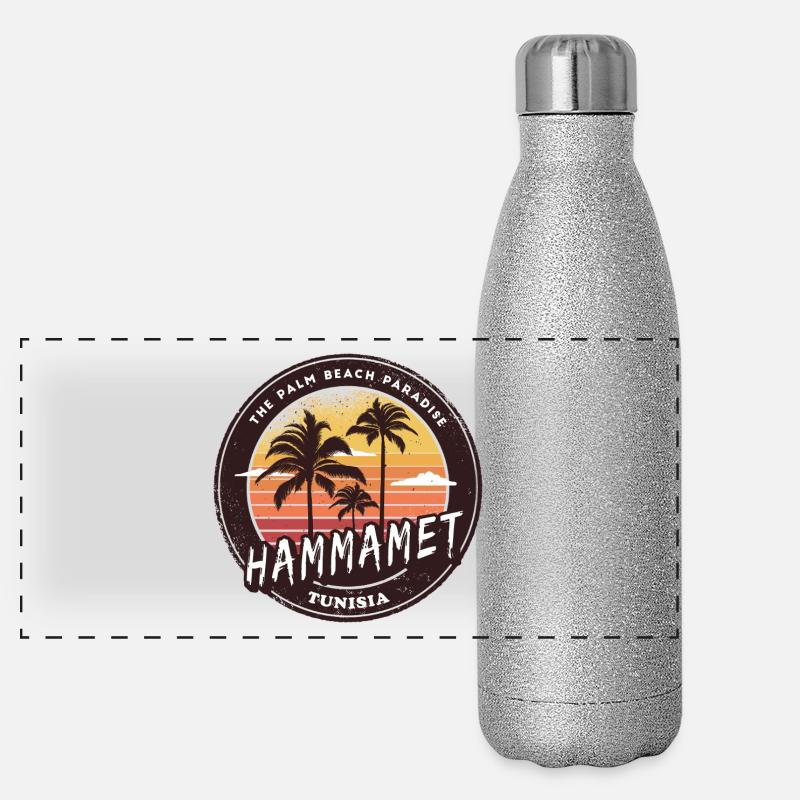 Hammamet Palm Trees Vintage Design Panoramic Glitter Thermal Bottle 500 ml