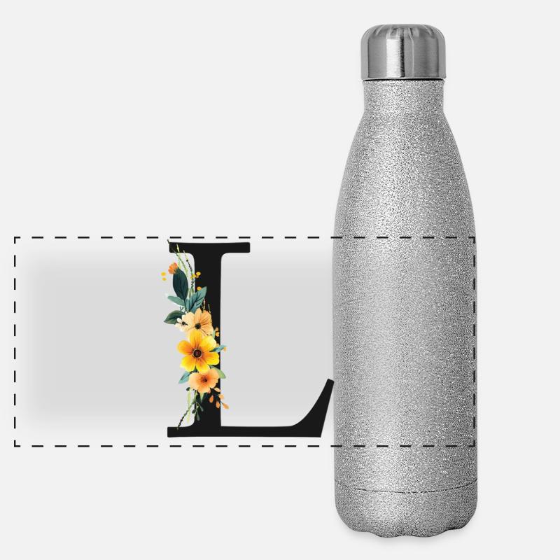 L Monogram, Floral, Personnalisable Gourde isotherme panoramique pailletée 500 ml