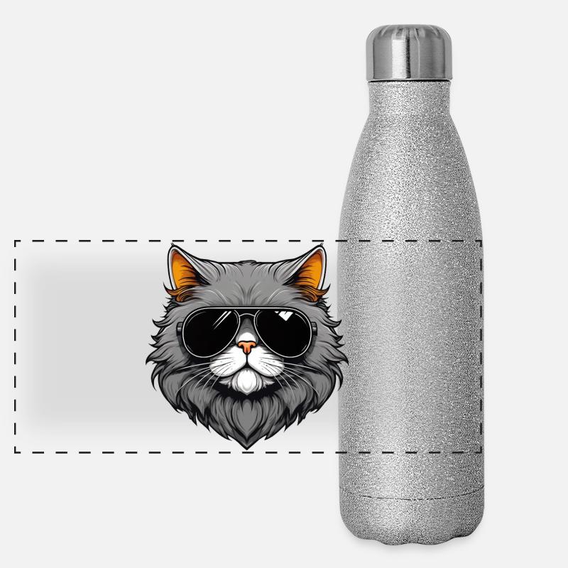 Zen cat with sunglasses Panoramic Glitter Thermal Bottle 500 ml