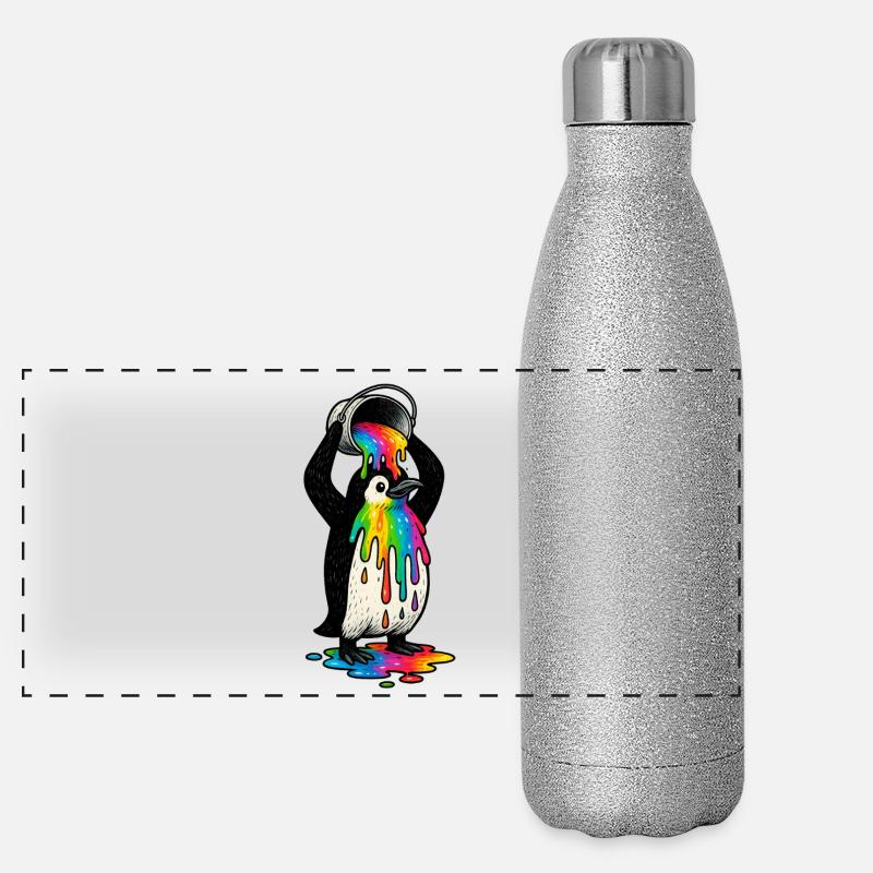 Bunter Pinguin mit Farbeimer Panorama Glitzer Isolierflasche 500 ml