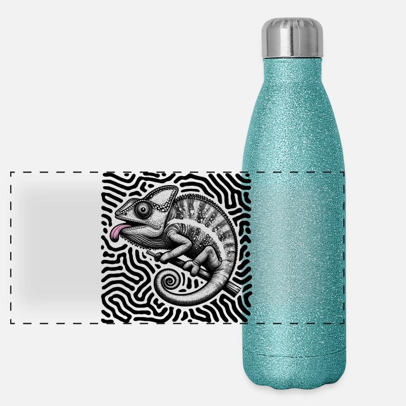Chameleon Psychedelic Maze Art Panoramic Glitter Thermal Bottle 500 ml