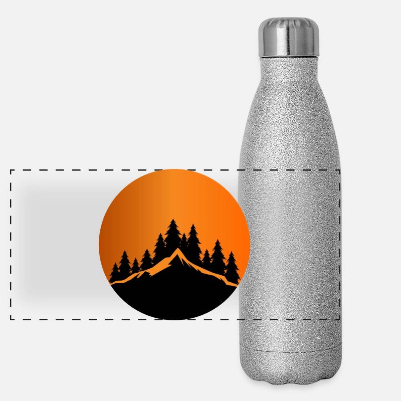 Sunset Mountain Forest Silhouette Panoramic Glitter Thermal Bottle 500 ml