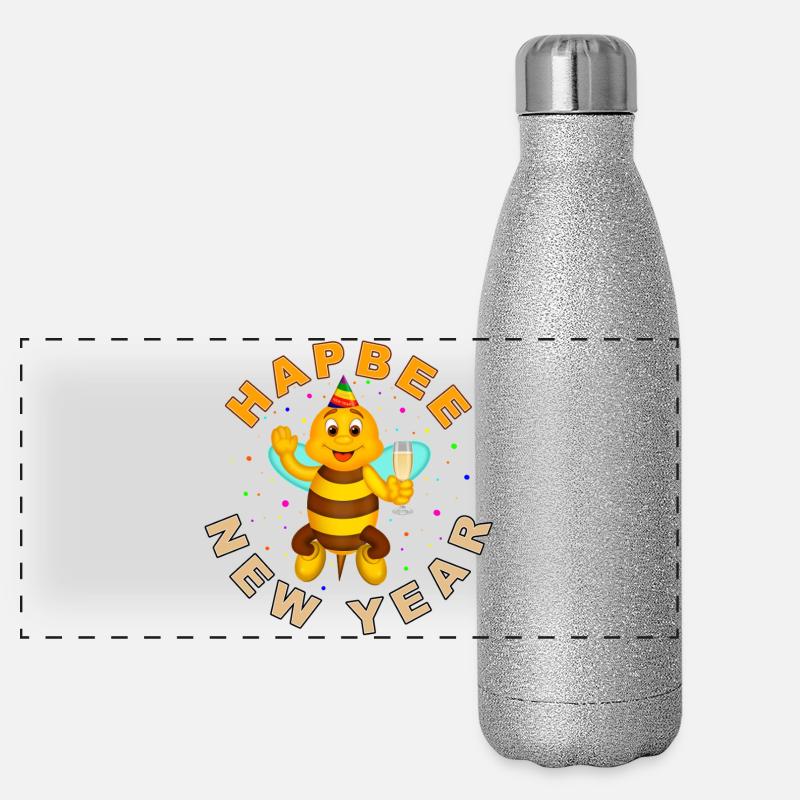 HAPBEE Neujahr mit Text Panorama Glitzer Isolierflasche 500 ml