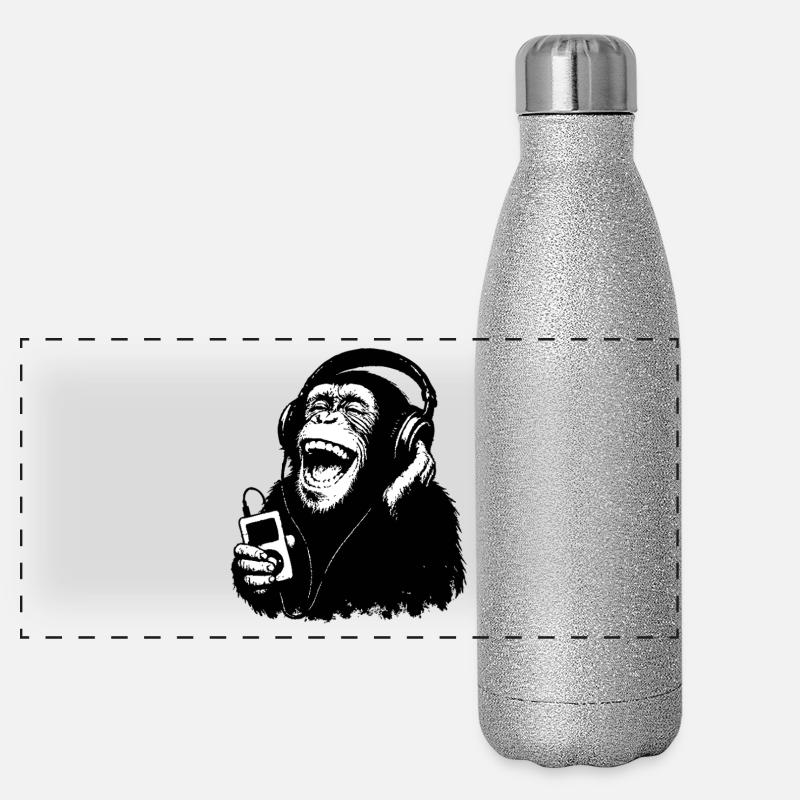 Affe geniesst Musik | Kopfhörer Panorama Glitzer Isolierflasche 500 ml