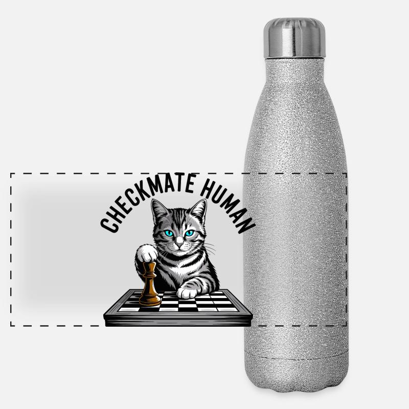 Échec et mat Humain Chat des échecs Gourde isotherme panoramique pailletée 500 ml