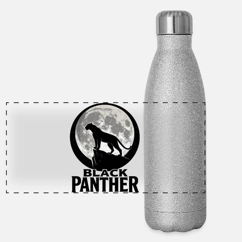 Panther Silhouette Under Full Moon Panoramic Glitter Thermal Bottle 500 ml
