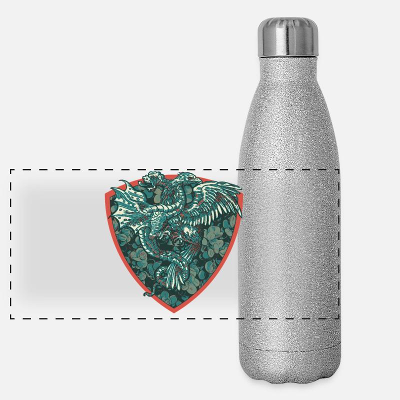 Dragon medieval en bleu sur Bouclier Gourde isotherme panoramique pailletée 500 ml