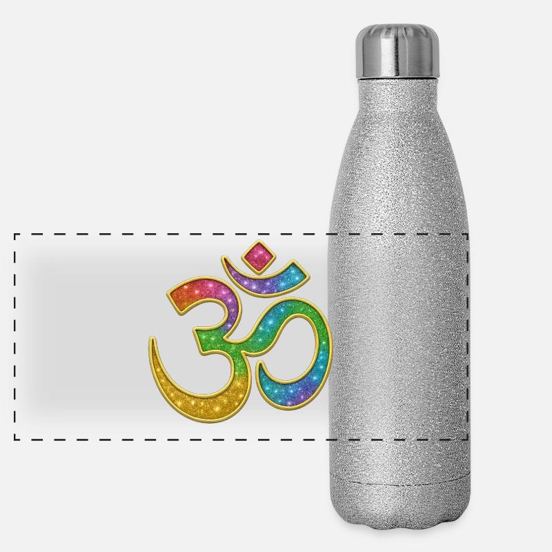 Rainbow Om symbol in glitter design Panoramic Glitter Thermal Bottle 500 ml