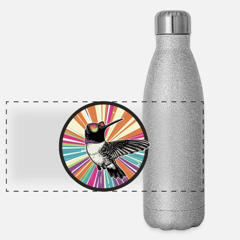 Vibranter Kolibri mit Farbexplosion Panorama Glitzer Isolierflasche 500 ml