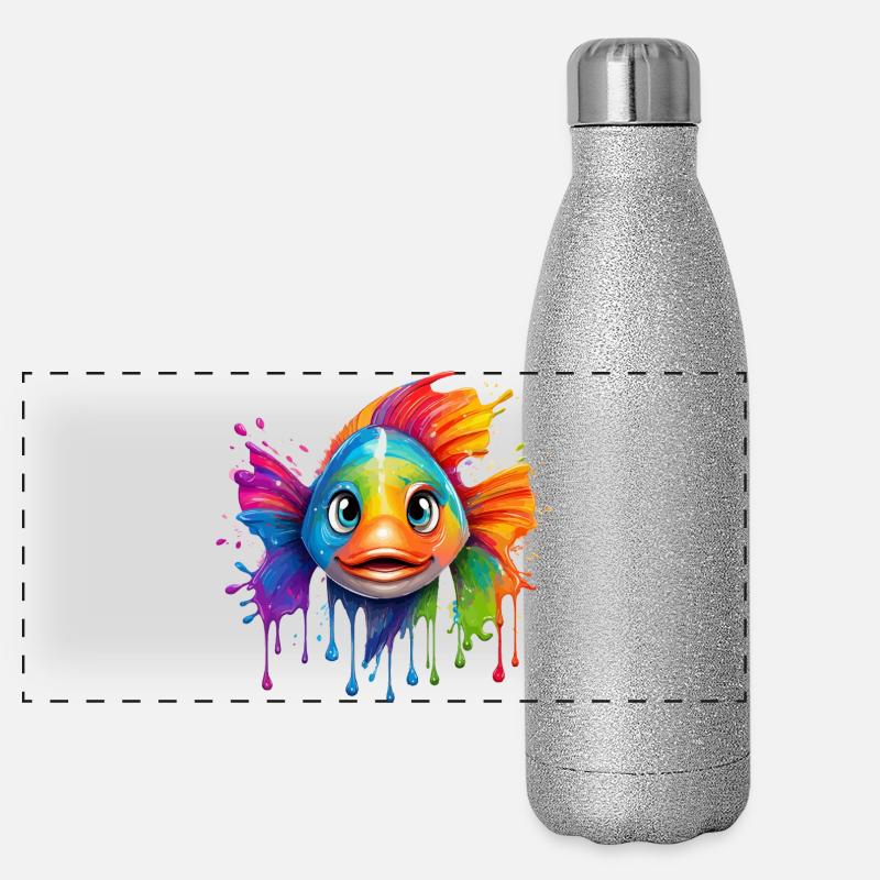 Coloured fish with colour explosion Panoramic Glitter Thermal Bottle 500 ml