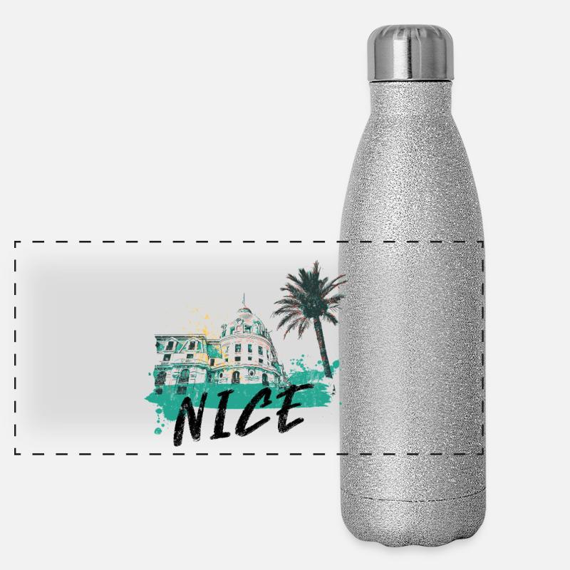 Nice Promenade des Anglais and architecture Panoramic Glitter Thermal Bottle 500 ml