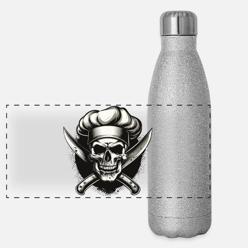 Crâne avec toque de chef Gourde isotherme panoramique pailletée 500 ml