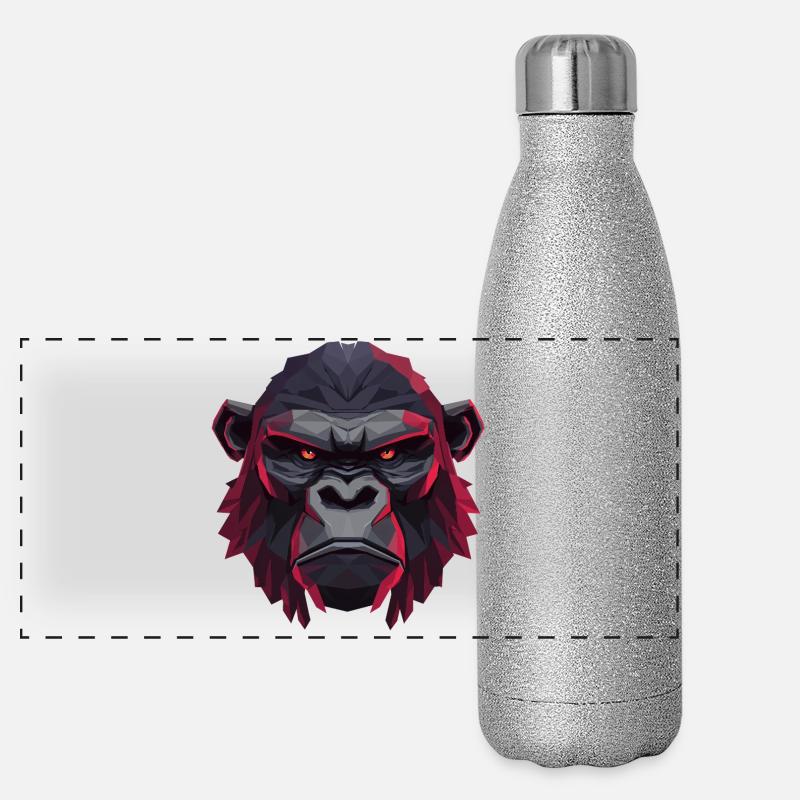 Geometrischer Gorillakopf Panorama Glitzer Isolierflasche 500 ml