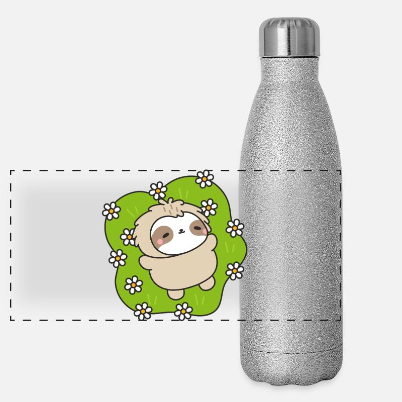 Sloth in the flowery meadow Panoramic Glitter Thermal Bottle 500 ml