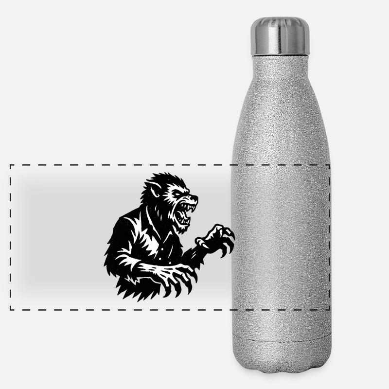 Werwolf Silhouette Schwarzweiß Panorama Glitzer Isolierflasche 500 ml