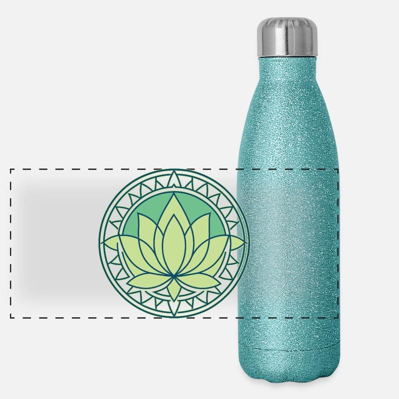 Lotus Mandala Vert Zen Gourde isotherme panoramique pailletée 500 ml