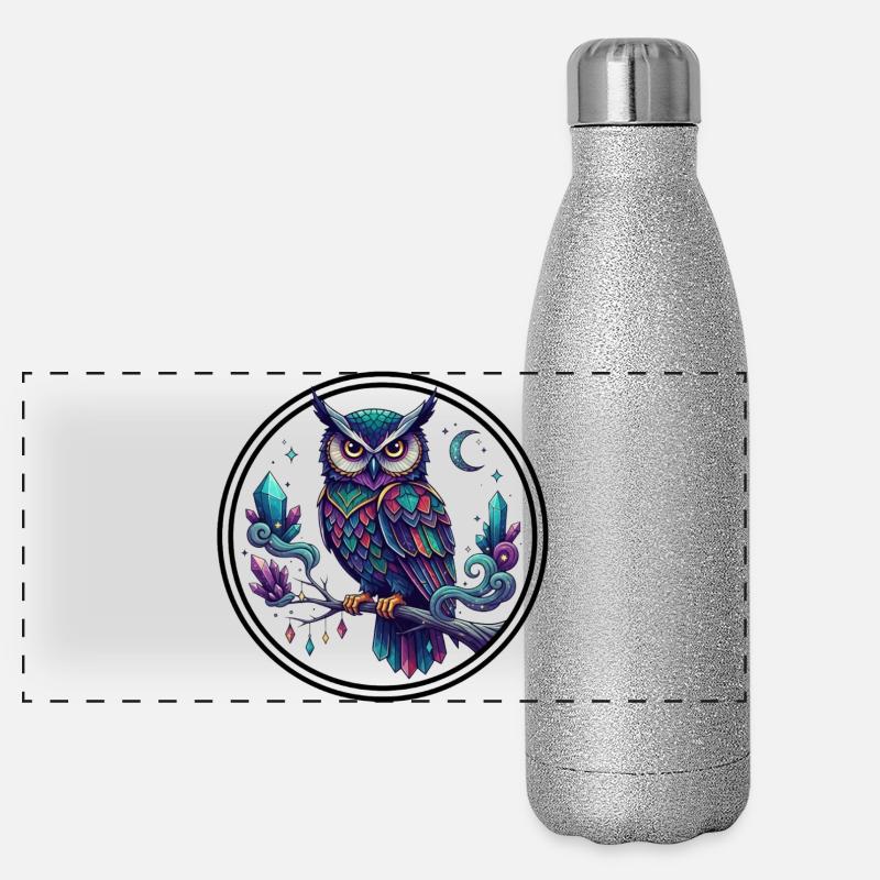 Kristall-Eulenzauber in Mitternachtsfarben Panorama Glitzer Isolierflasche 500 ml
