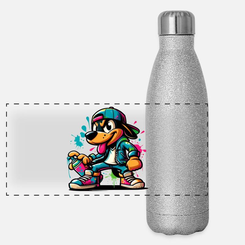 Graffiti Hund Skateboard Stil Panorama Glitzer Isolierflasche 500 ml