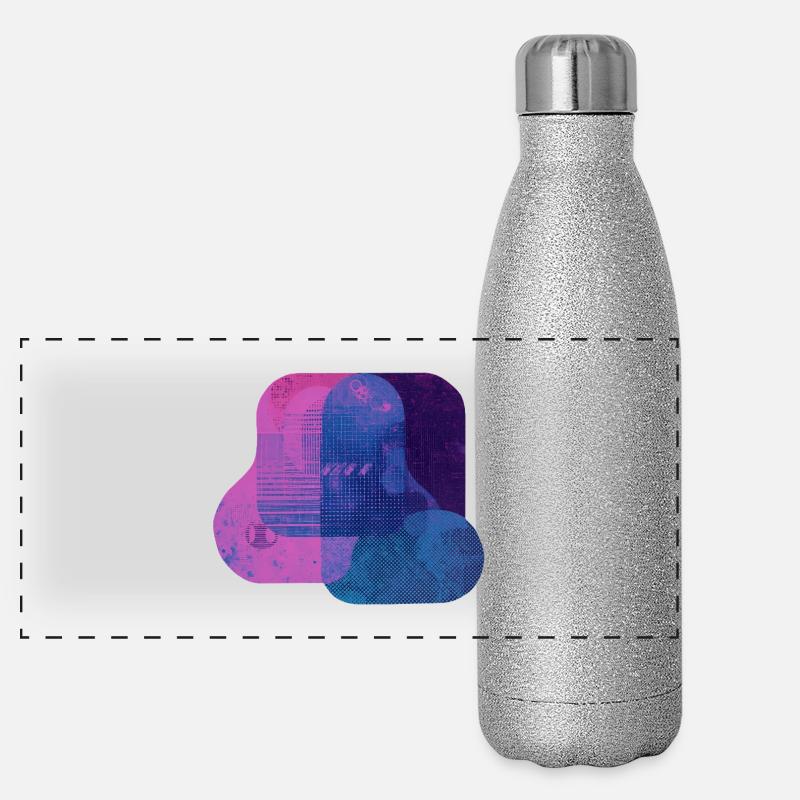 Couches techniques abstraites — Art numérique bleu et rose Gourde isotherme panoramique pailletée 500 ml