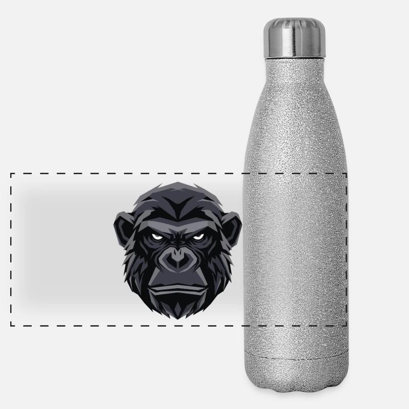 Geometrischer Gorillakopf Panorama Glitzer Isolierflasche 500 ml