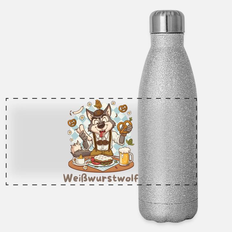 Weißwurstwolf Kochheld Bavarian Panorama Glitzer Isolierflasche 500 ml
