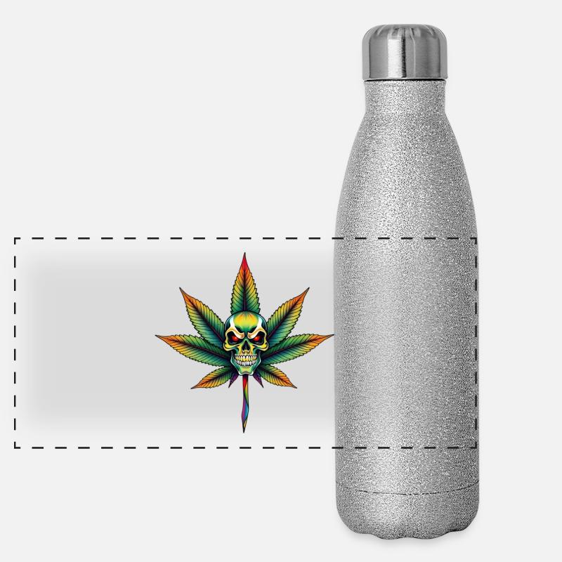 Regenbogen Schädel Cannabis Blatt Panorama Glitzer Isolierflasche 500 ml