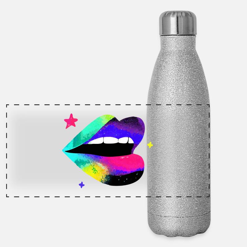 Prismatic Rainbow Lips Pop Art Panoramic Glitter Thermal Bottle 500 ml