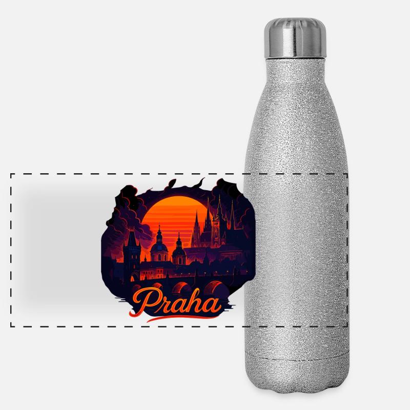 Lumière du soir de Prague Skyline Sunset Gift Gourde isotherme panoramique pailletée 500 ml
