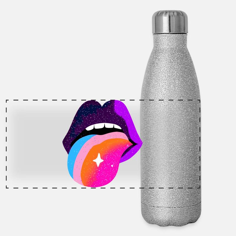 Cosmic Rainbow Tongue Lips - Panoramic Glitter Thermal Bottle 500 ml - silver glitter