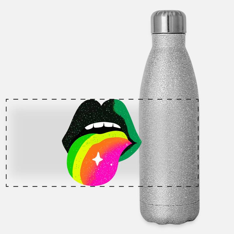 Regenbogenzunge Pop Art Lippen Panorama Glitzer Isolierflasche 500 ml