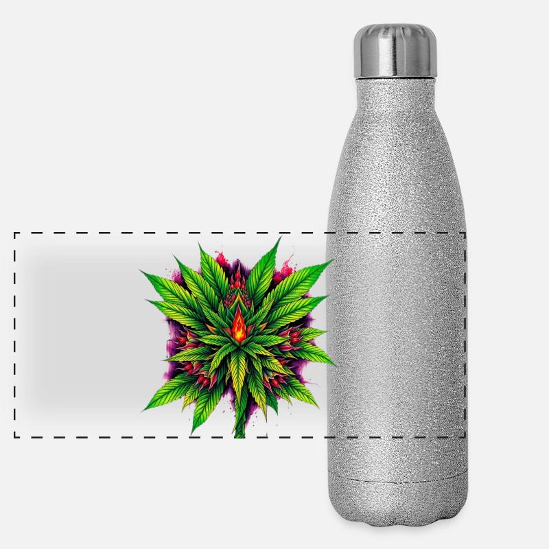 Fire Mandala Cannabis Leaf Star Panoramic Glitter Thermal Bottle 500 ml