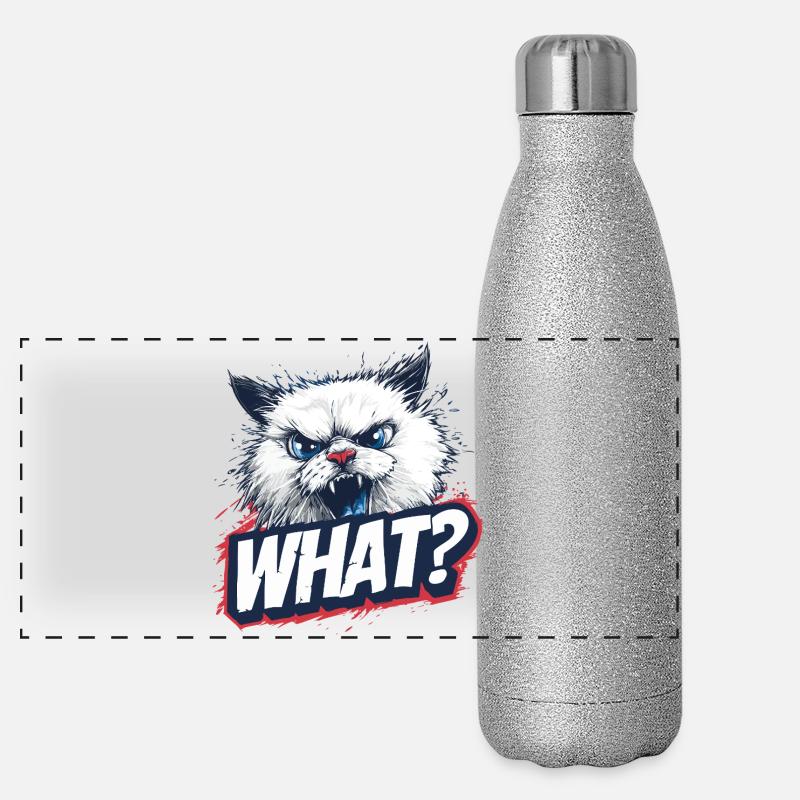 Wütende Katze – What? Design Panorama Glitzer Isolierflasche 500 ml