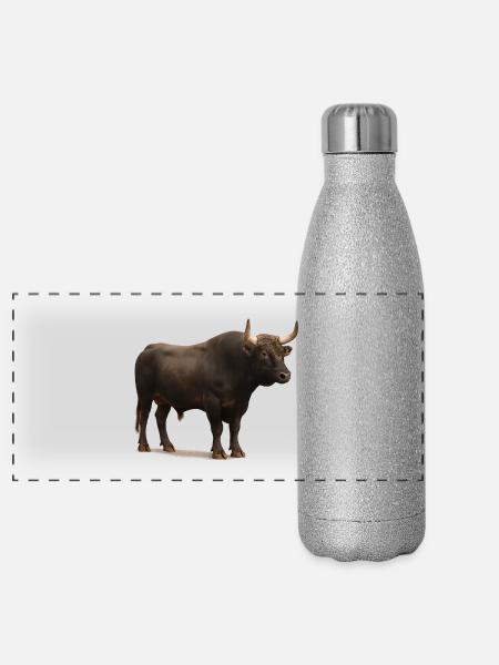 Dunkler Wasserbüffel Illustration - Panorama Glitzer Isolierflasche 500 ml - Silber Glitzer