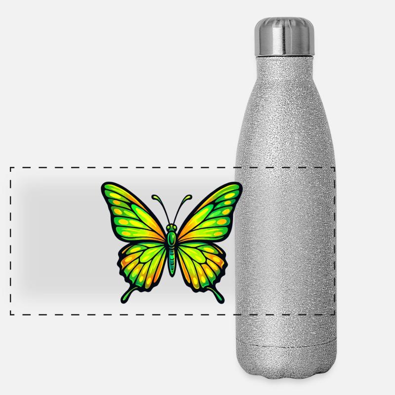 Papillon Vert Éclatant Jaune Gourde isotherme panoramique pailletée 500 ml