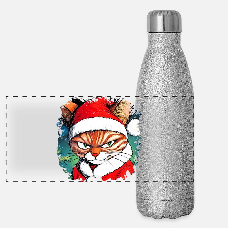 Chat de Noël Gourde isotherme panoramique pailletée 500 ml