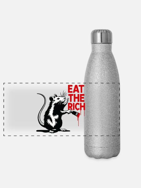 Ratte mit roter Botschaft - Panorama Glitzer Isolierflasche 500 ml - Silber Glitzer
