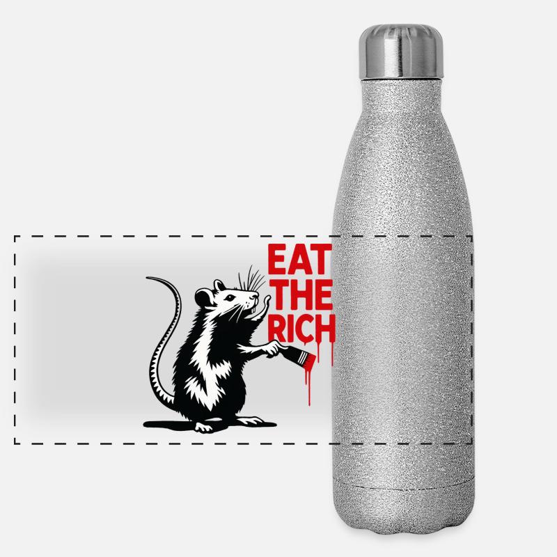 Ratte mit roter Botschaft Panorama Glitzer Isolierflasche 500 ml