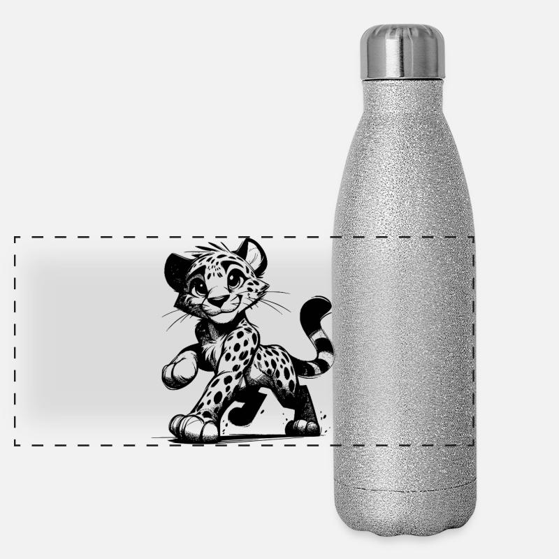 Niedlicher Leopard schönste Raubtier der Savanne Panorama Glitzer Isolierflasche 500 ml