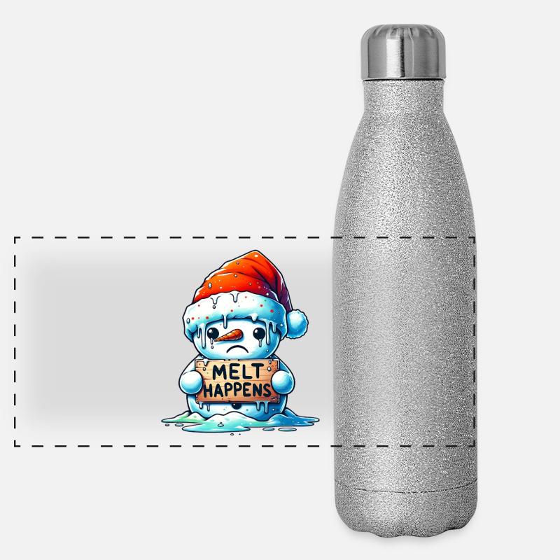 Melting snowman funny winter design Panoramic Glitter Thermal Bottle 500 ml