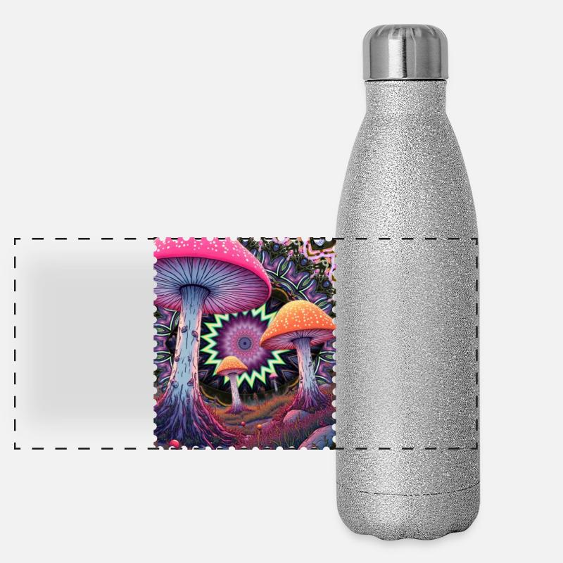 Paysage psychédélique des champignons Gourde isotherme panoramique pailletée 500 ml