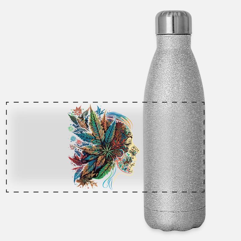 Psychedelische Blattensilhouette Panorama Glitzer Isolierflasche 500 ml