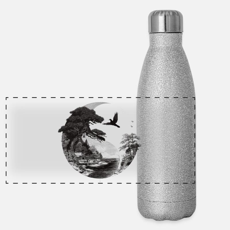 Silhouette forestière à travers le monde Gourde isotherme panoramique pailletée 500 ml